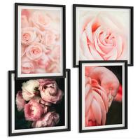 BILDER SET 4er Set - 50x50 cm & 40x60 cm Schwarzer Rahmen - Pastellrosa Flamingos - Schwarz, Kunststoff (50/50cm) - TULUP