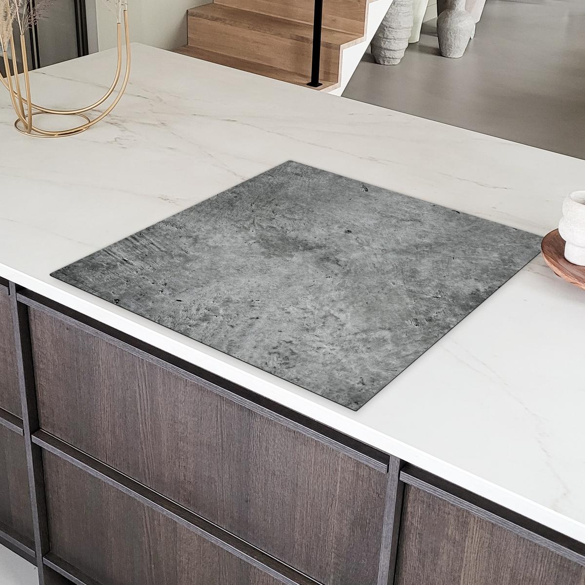 HERDABDECKPLATTE Beton - Schiefer - Grau -Betonstruktur Induktionsmatte 78x78 cm - Grau, Kunststoff (78/78/0.2cm) - MuchoWow