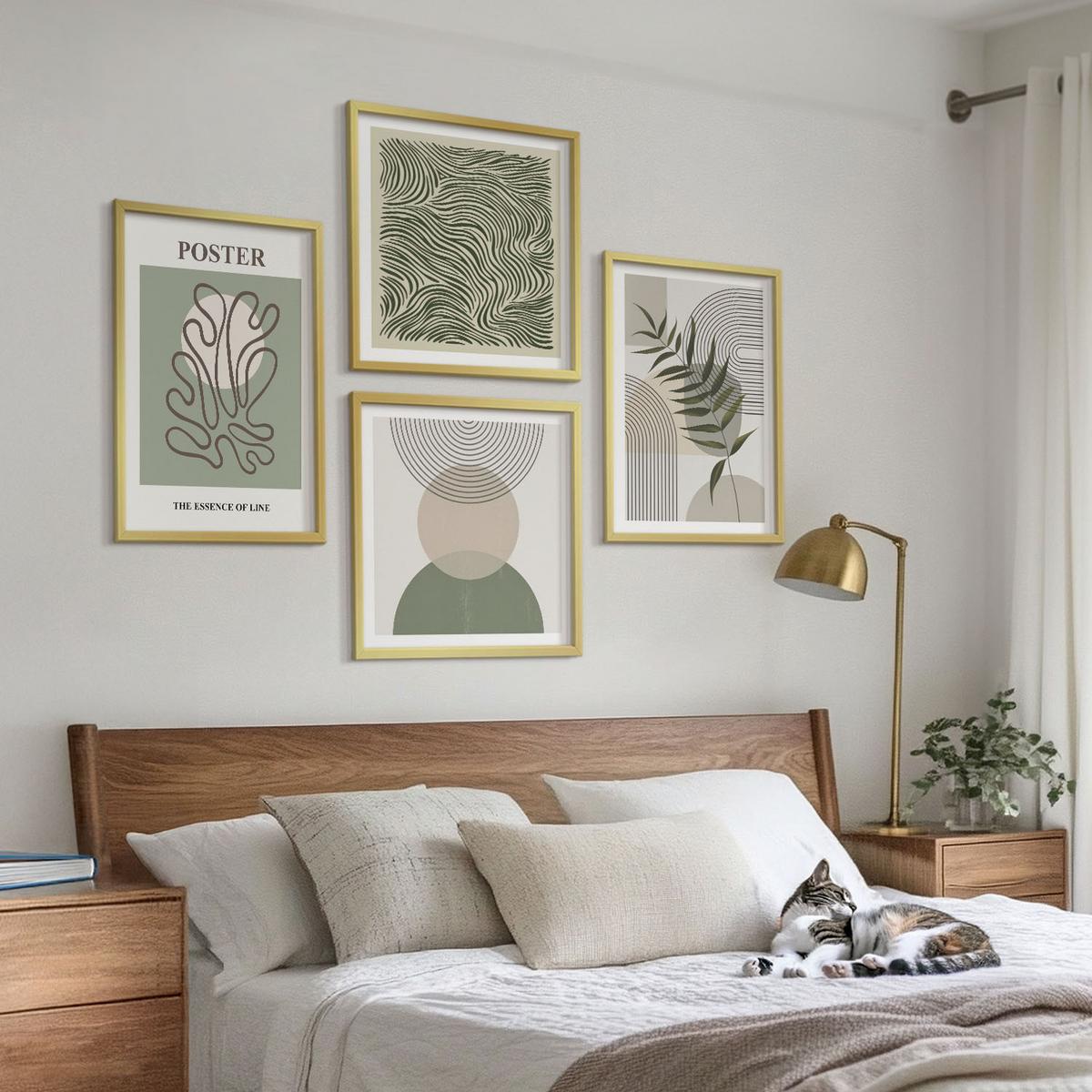 BILDER SET 4er Set - 50x50 cm & 40x60 cm Goldrahmen - Geometrische botanische Muster - Goldfarben, Kunststoff (50/50cm) - TULUP