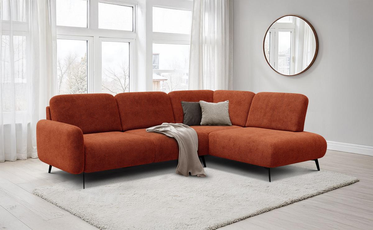ECKSOFA FEBE 5-Sitzer rechts, dunkelorange - Dunkelorange/Schwarz, Holz/Textil (271/190cm) - Wozimo