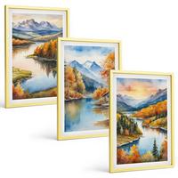 BILDER SET 3er Set - 40x60 cm Goldrahmen - Herbstliche Berglandschaften - Goldfarben, Kunststoff (40/60cm) - TULUP
