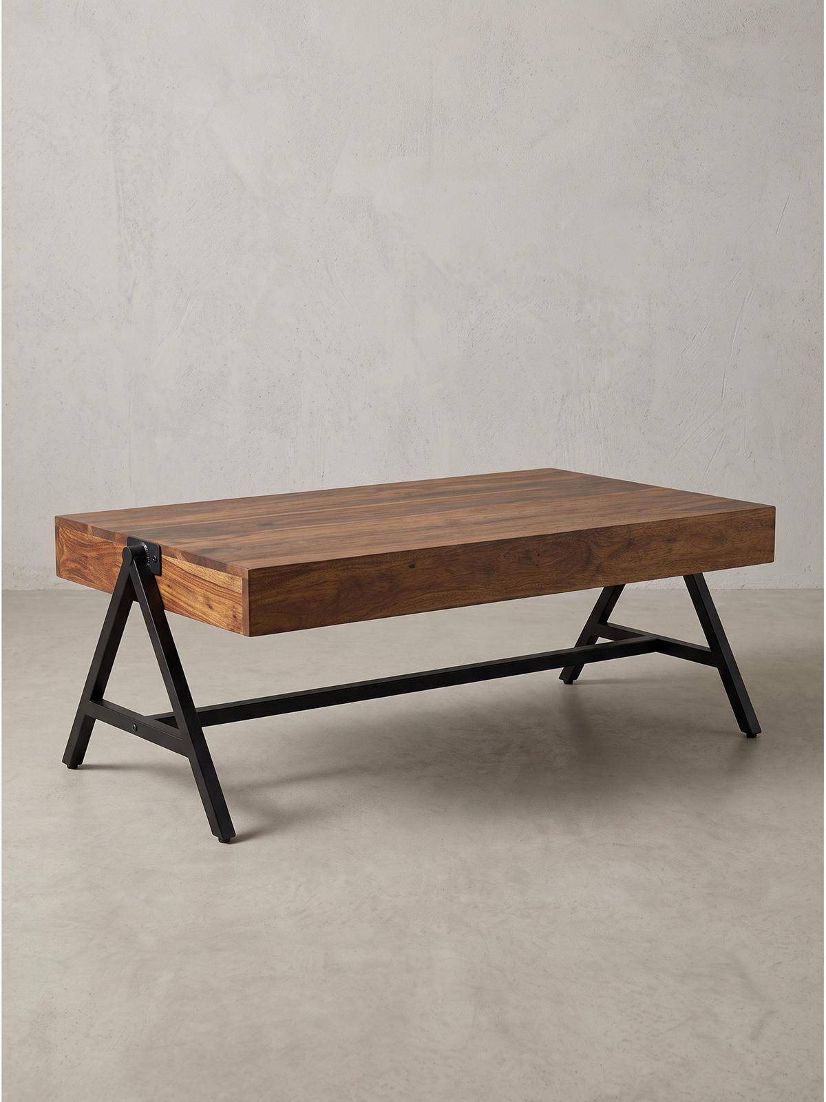 COUCHTISCH SENJA, Dunkles Massivholz, 120 x 60 x 40 cm - Schwarz/Braun, Holz/Metall (60/120/40cm) - KADIMA DESIGN