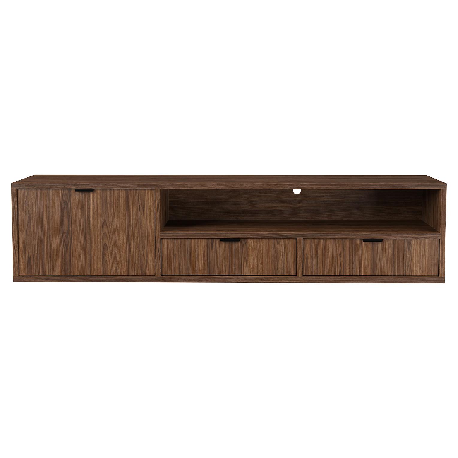 HÄNGELOWBOARD Evron mit 2 Schubladen und 1 Tür, 150 cm, Walnuss - Walnussfarben, Holzwerkstoff (150/35/40cm) - Beautysofa