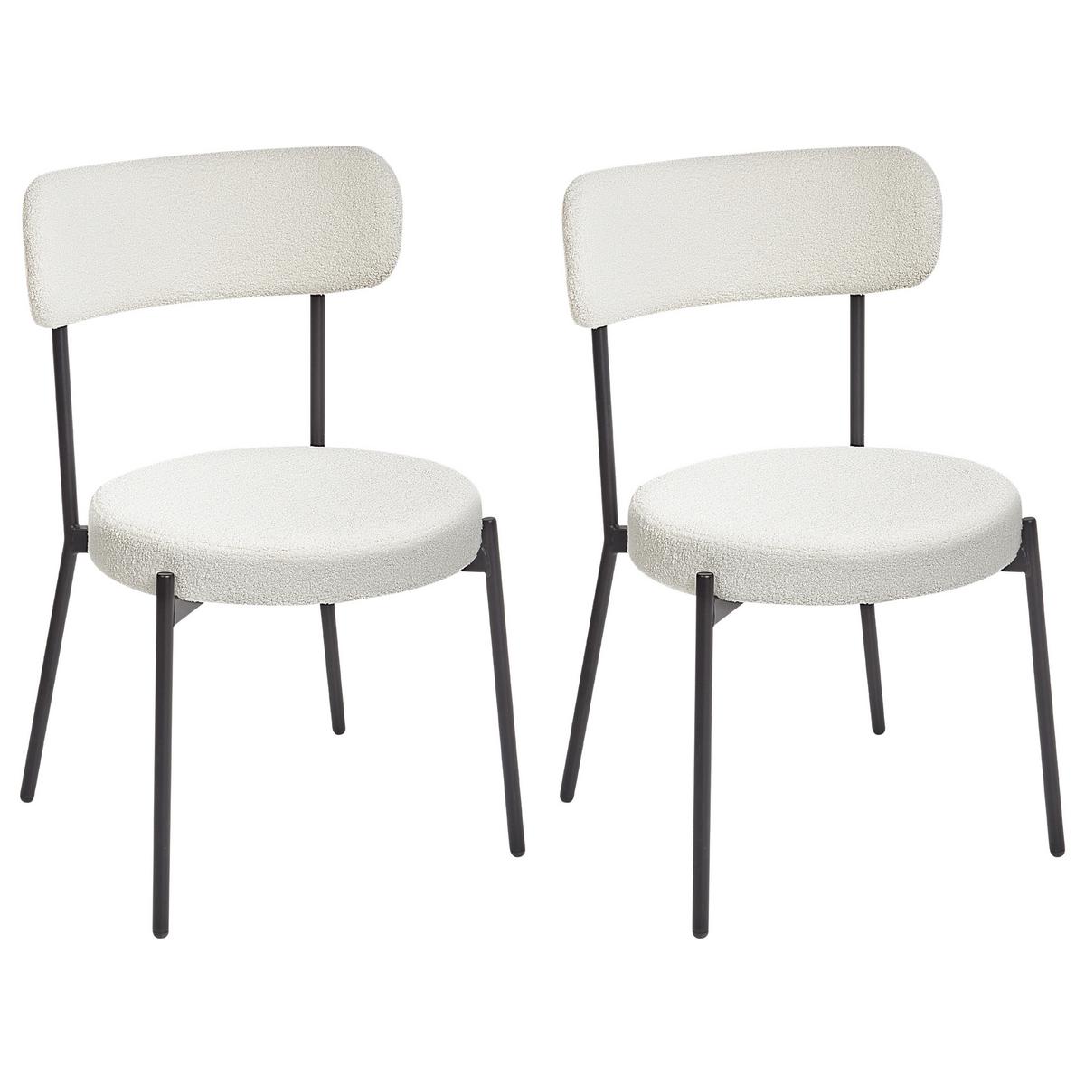 ESSZIMMERSTUHL 2er-Set Bouclé Weiß Allison - Schwarz/Weiß, Textil (47/77/52cm) - Beliani