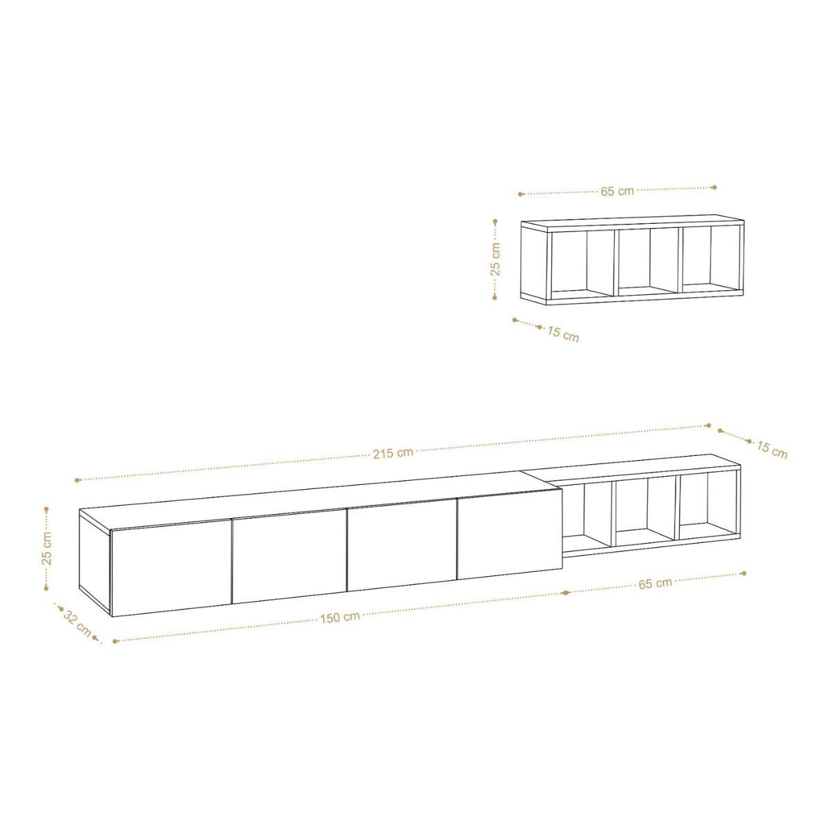 TV-SCHRANK 4 Türen weiß Pia 215/32/25 cm - Weiß, Holzwerkstoff (215/25/32cm) - Calicosy