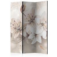 PARAVENT Akustik 3-tlg 135x172 cm Wei e Lilienbl ten Abstraktion - Beige, Holz/Textil (135/172/3cm) - Muralo