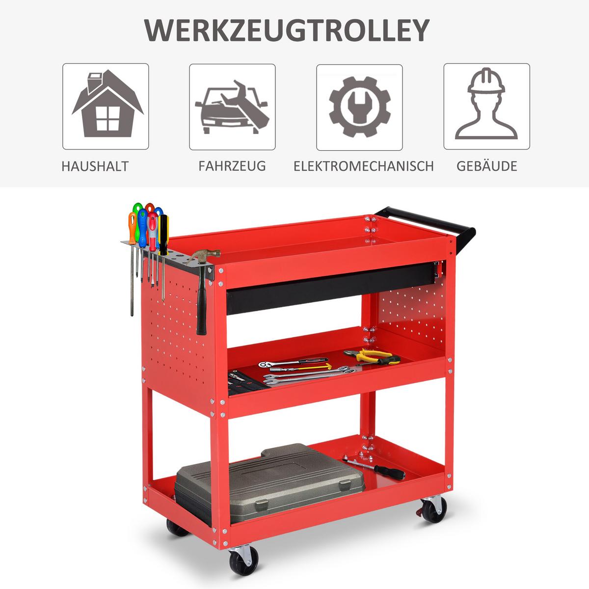 WERKSTATT-ROLLWAGEN, Werkzeugwagen, Rot - Multicolor, Metall (35/76/82cm) - HOMCOM