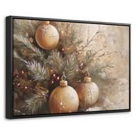 LEINWAND Bilder mit Rahmen - Weihnachten - Kugeln - Beige - Gold - 30x20 - Goldfarben, Textil (30/20cm) - MuchoWow