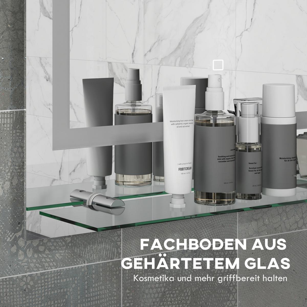 BADSPIEGEL mit Beleuchtung, Wandspiegel mit 3 Lichtfarben, Anti-Beschlag - Transparent, Glas (50/2.7/70cm) - Kleankin