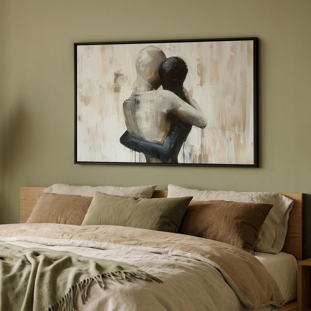 LEINWAND Bilder mit Rahmen - Abstrakt - Liebe - Schwarz und weiß - Modern - 90x60 - Schwarz, Textil (90/60cm) - MuchoWow