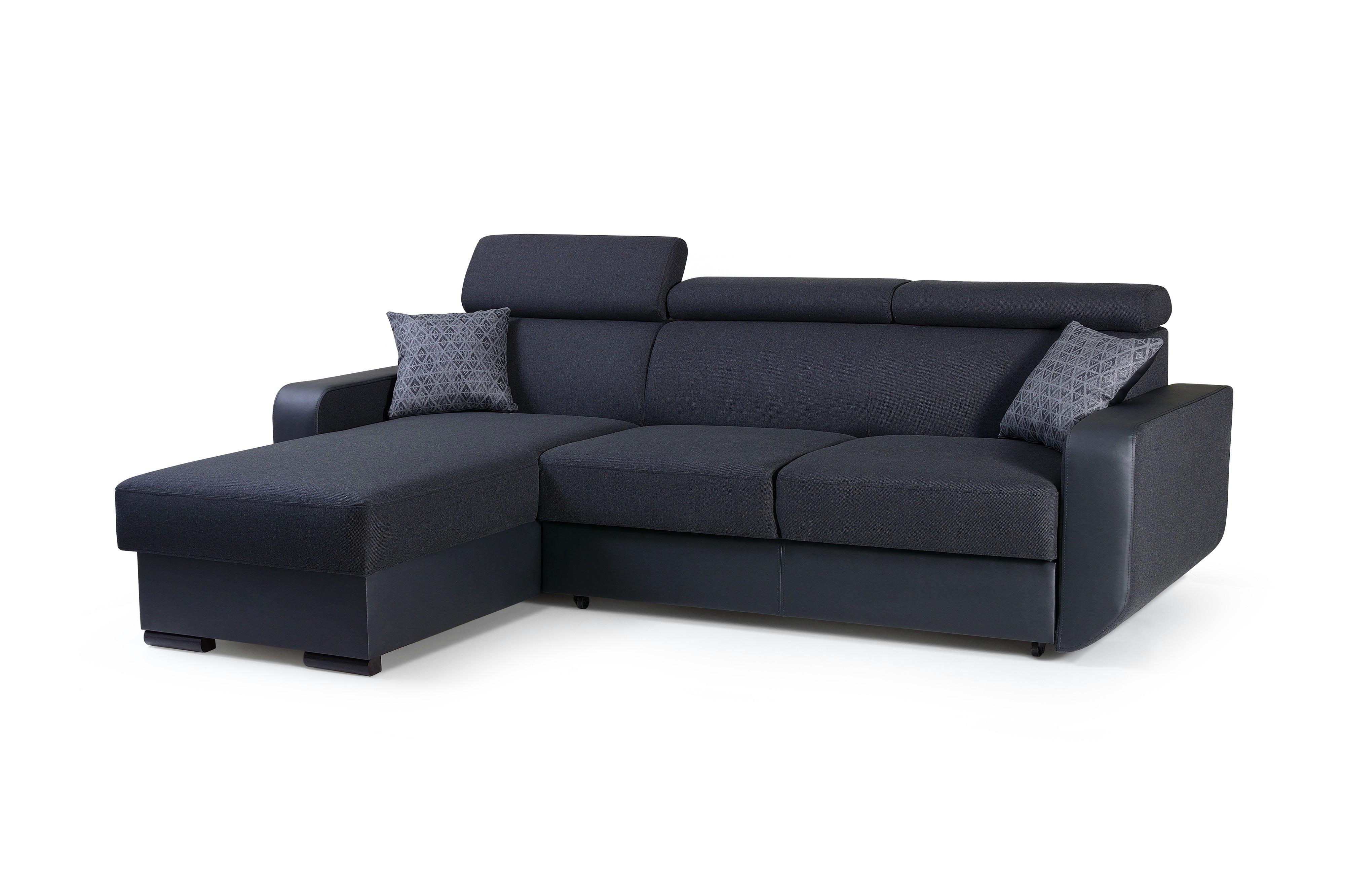 ECKSOFA PALAZZO Schwarz Geflochtener Stoff mit Schlaffunktion - Schwarz, Holz (236/165cm) - MASSENO
