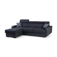ECKSOFA PALAZZO Schwarz Geflochtener Stoff mit Schlaffunktion - Schwarz, Holz (236/165cm) - MASSENO