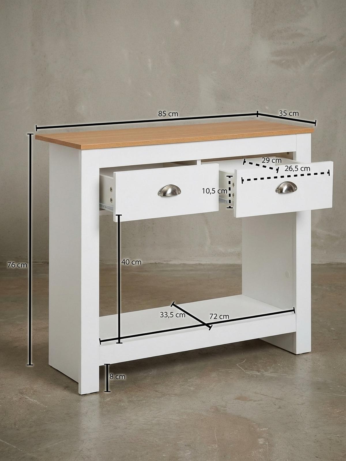 KONSOLENTISCH – Eiche-Weiß, 2 Schubladen, offenes Fach, melaminbeschichtet - Weiß, Holz/Metall (35/85/76cm) - KADIMA DESIGN