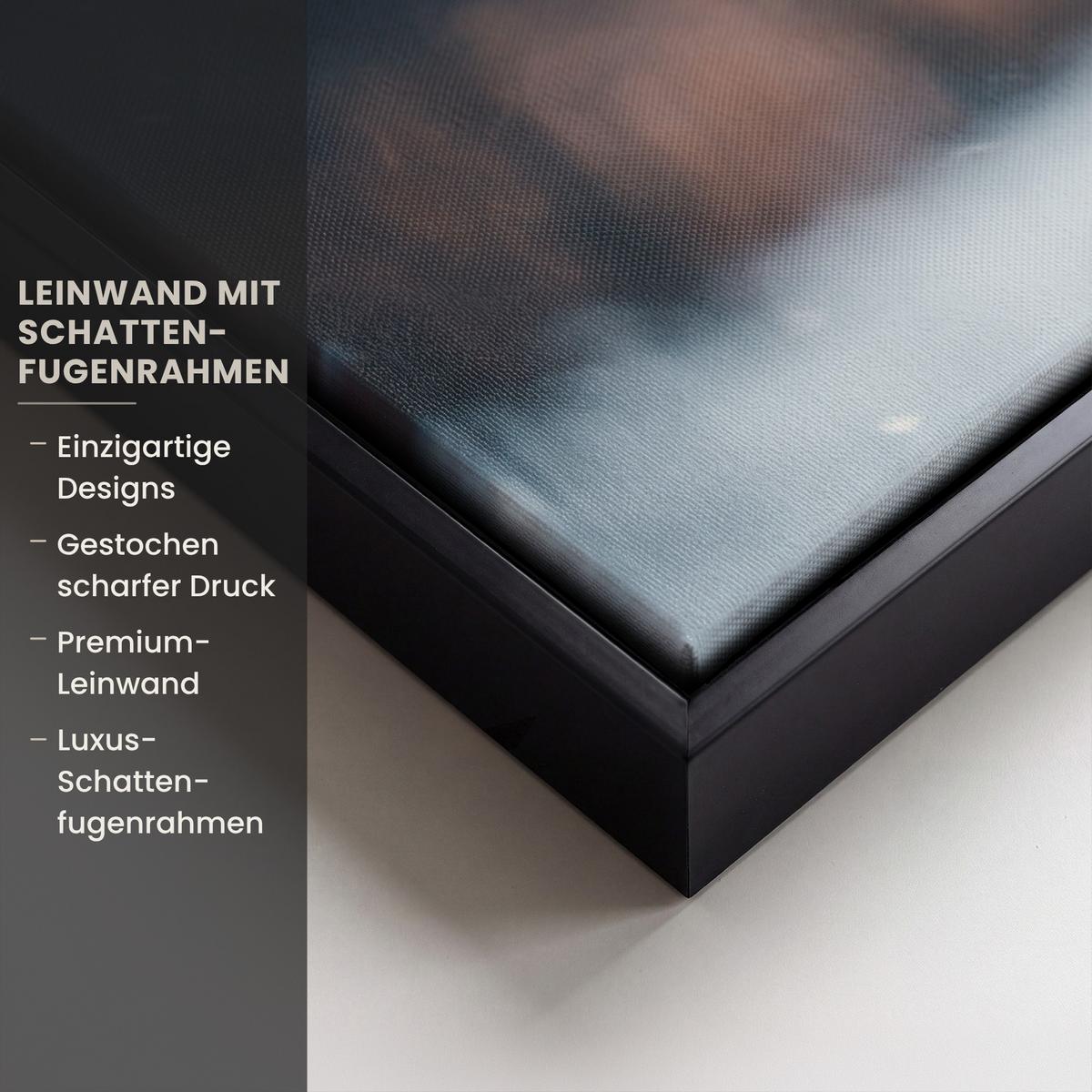 LEINWAND Bilder mit Rahmen - Hirsche - Tiere - Landschaft - Winter - Schnee - 90x60 - Kastanienfarben, Textil (90/60cm) - MuchoWow