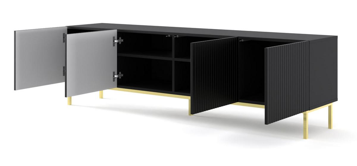 TV LOWBOARD Schwarz, Schwarz, Gold 200/58/42 - Goldfarben/Schwarz, Holzwerkstoff (200/58/42cm) - RAUMHIRSCH FURNITURE