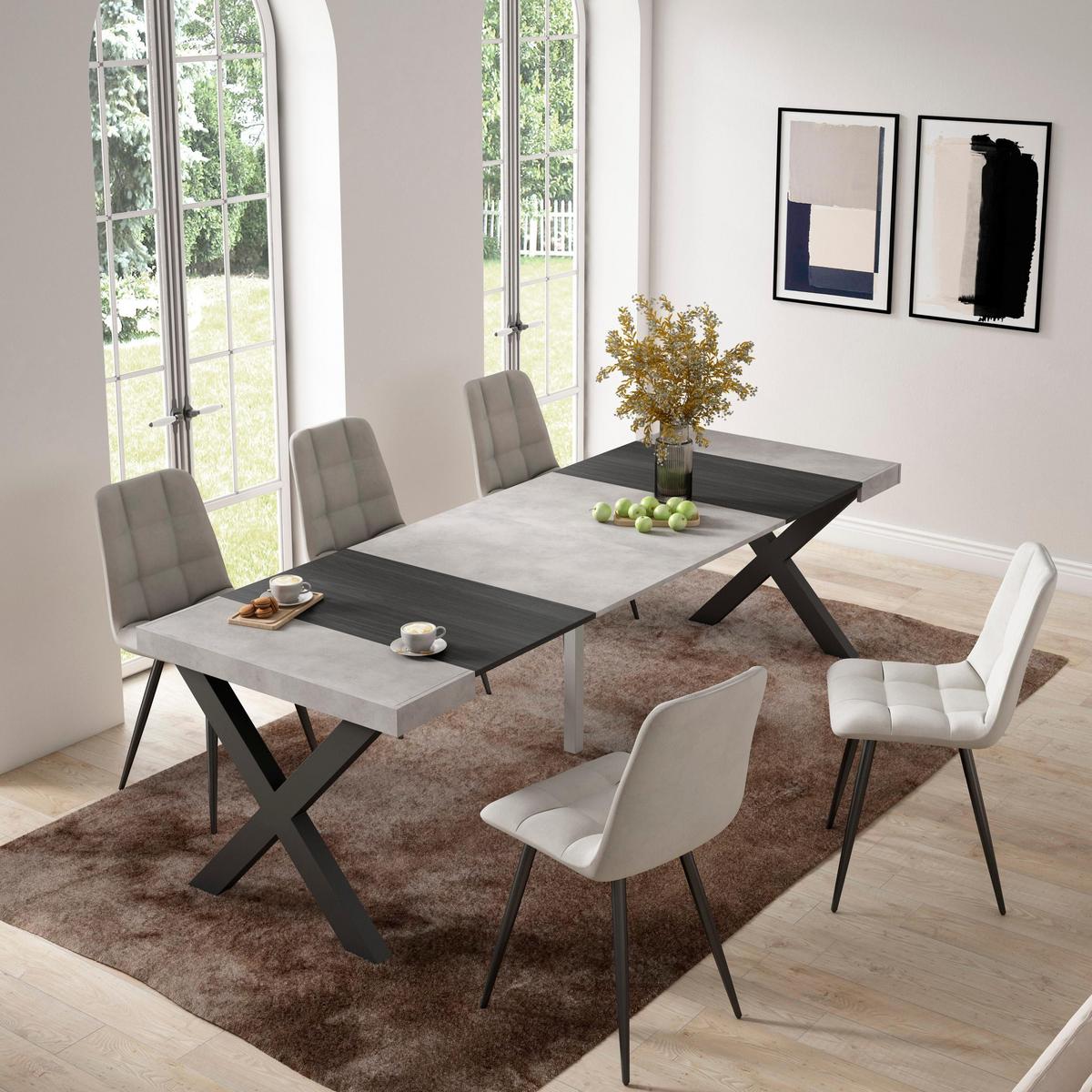 KONSOLENTISCH ausziehbar 58 bis 262cm, für 12 Gäste, zementgrau, 90/58/73cm - Schwarz/Grau, Holzwerkstoff (90/262/73cm) - Skraut Home