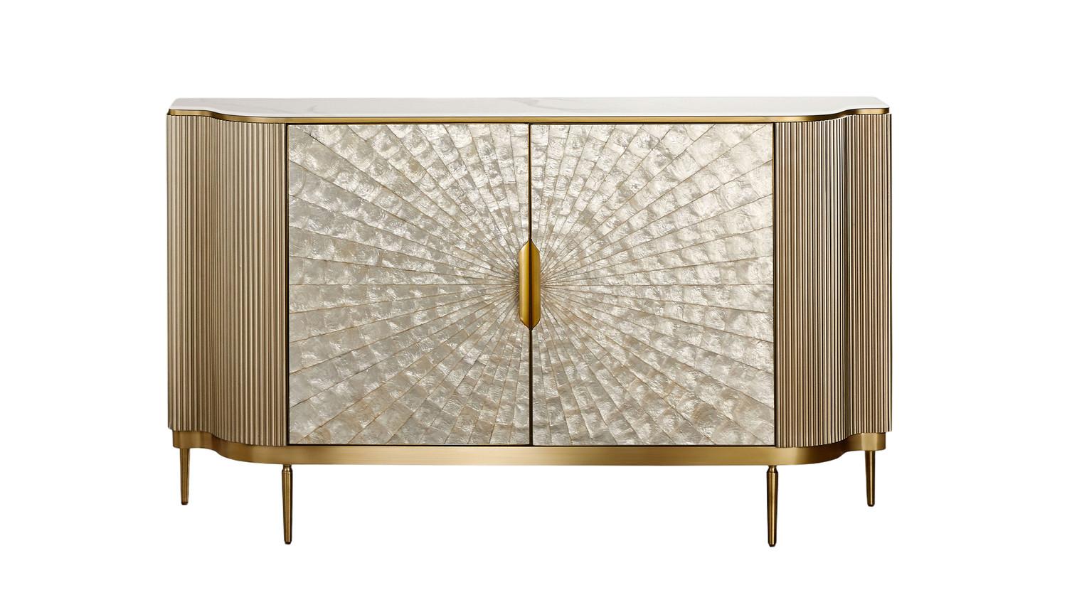 SIDEBOARD LEOLA Cremeweiß Holz - Goldfarben/Creme, Holz/Metall (180/200cm) - KAWOLA