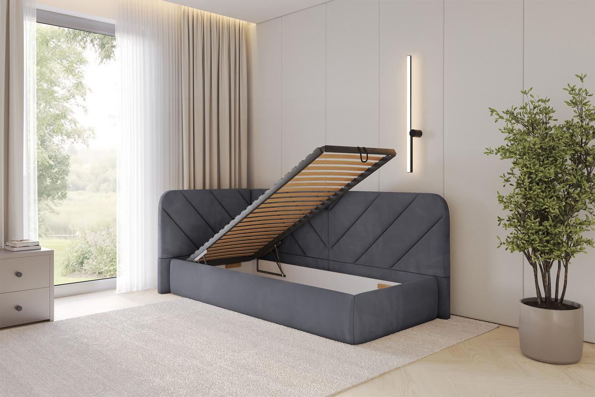 EINZELLBETT Jugendbett mit Bettkasten und Matratze H3/H4, Rechts - FIKY 90x200 Dunkelgrau - Titanfarben, Holzwerkstoff/Textil (90/200cm) - ALTDECOR