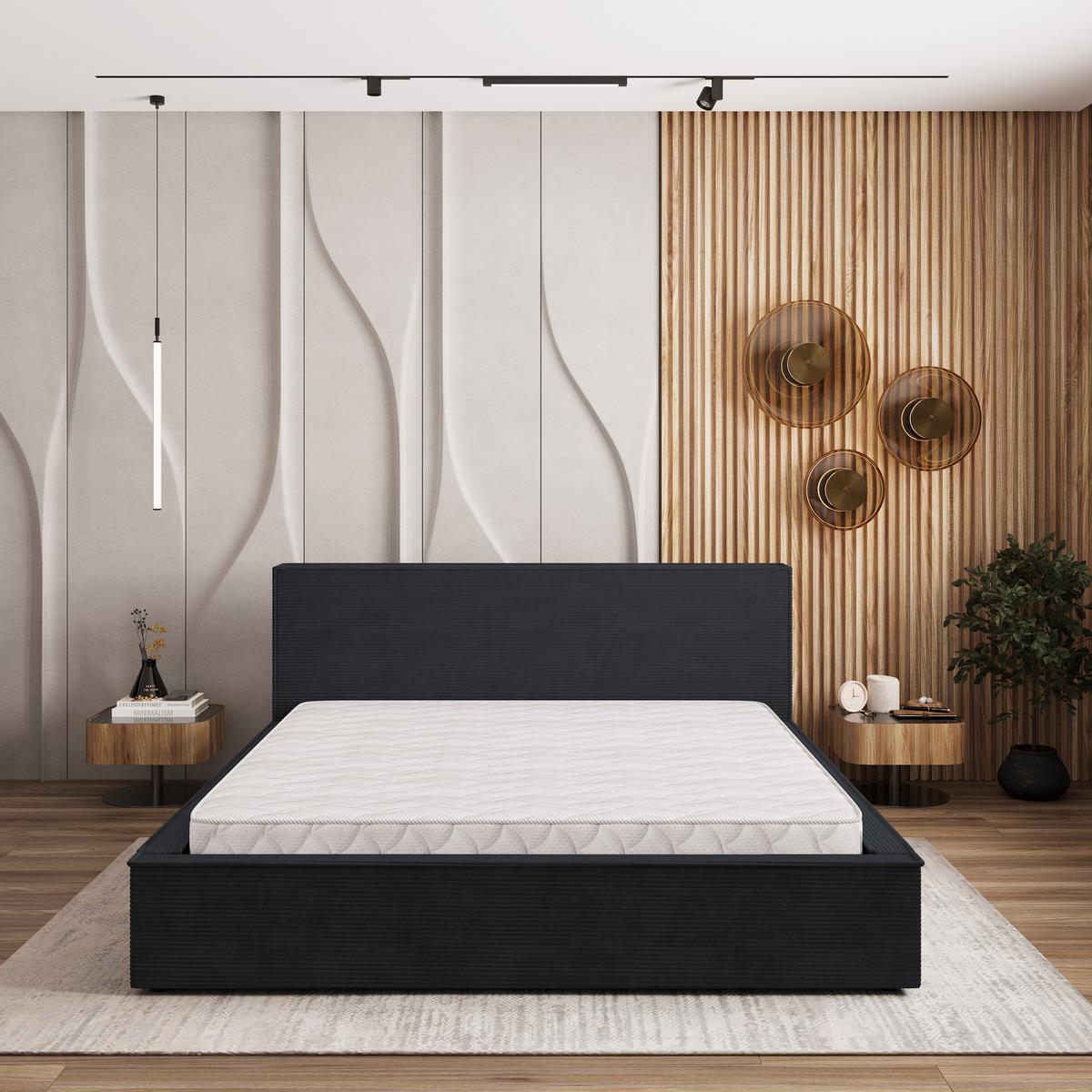 POLSTERBETT CELORA P 120x200 cm mit Bettkästen - Schwarz - Schwarz, Holz/Textil - MASSENO