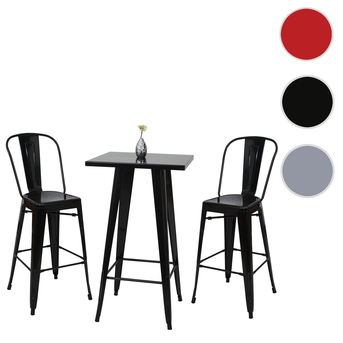 STEHTISCH-SET METALL eckig Schwarz 3er-Set - Schwarz, Metall (60/60/105cm) - MCW