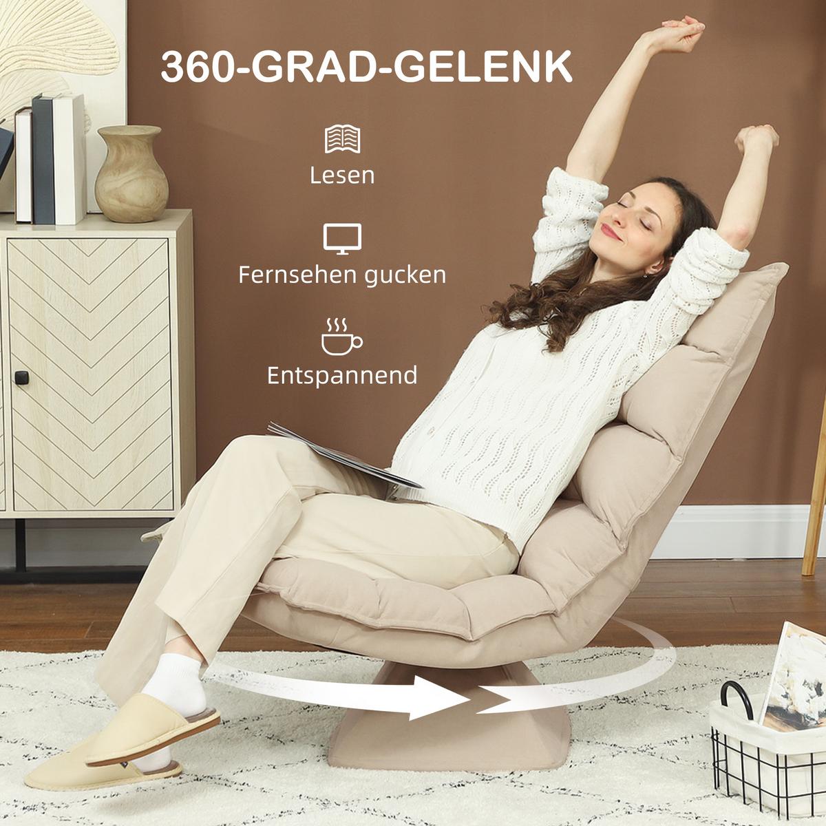 RELAXSESSEL Stahl, Leinenimitat, Beige - Beige, Metall (70/95/62cm) - HOMCOM