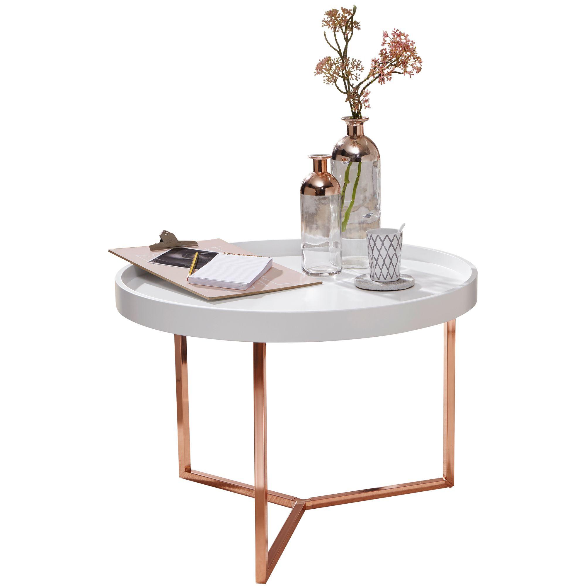 SOFATISCH LIA Rund mit Metallgestell, abnehmbares Tablett und Anti-Rutsch-Noppen, Bronze 58 x 58 x 42 cm - Braun/Bronzefarben, Holz/Metall (58/58/42cm) - KADIMA DESIGN