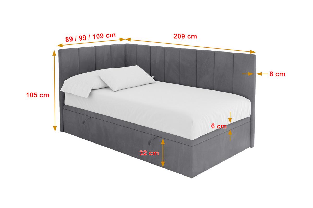 EINZELBETT Jugendbett mit Bettkasten Rechts, ohne Matratze - LOVY 90x200 Dunkelgrau - Dunkelgrau, Holzwerkstoff/Textil (90/200cm) - ALTDECOR