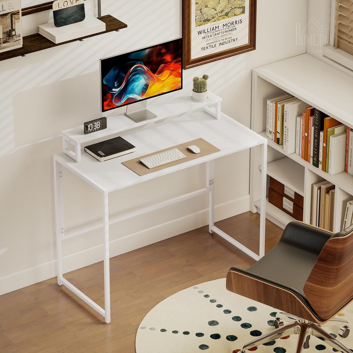 SCHREIBTISCH Klappbar Computertisch mit Monitorhalterung, 100 x 48 x 87,5 cm - Weiß, Holzwerkstoff/Metall (100/48/87.5cm) - HOMCOM