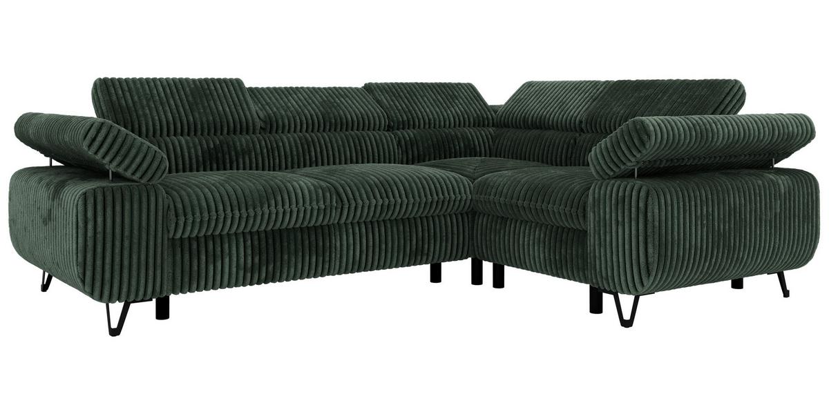 ECKSOFA ORSO L Dunkelgrün Cord - Rechts Seite - Dunkelgrün/Schwarz, Textil/Metall (268/197cm) - MKS