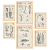POSTER Set Mit 6 Plakaten Mit Surfen Patenten Im Vintage Stil A3 & A4 Rahmen Aus Hellem Holz - Beige, Papier (29/3cm) - Nacnic