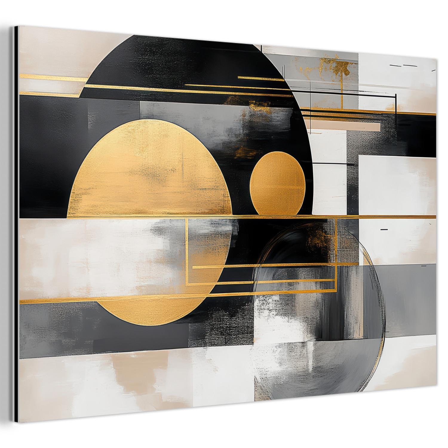 METALLBILD Abstrakt - Gold - Silber - Formen - Ästhetisch - Modern Wanddeko 90x60 cm - Goldfarben, Metall (90/60cm) - MuchoWow