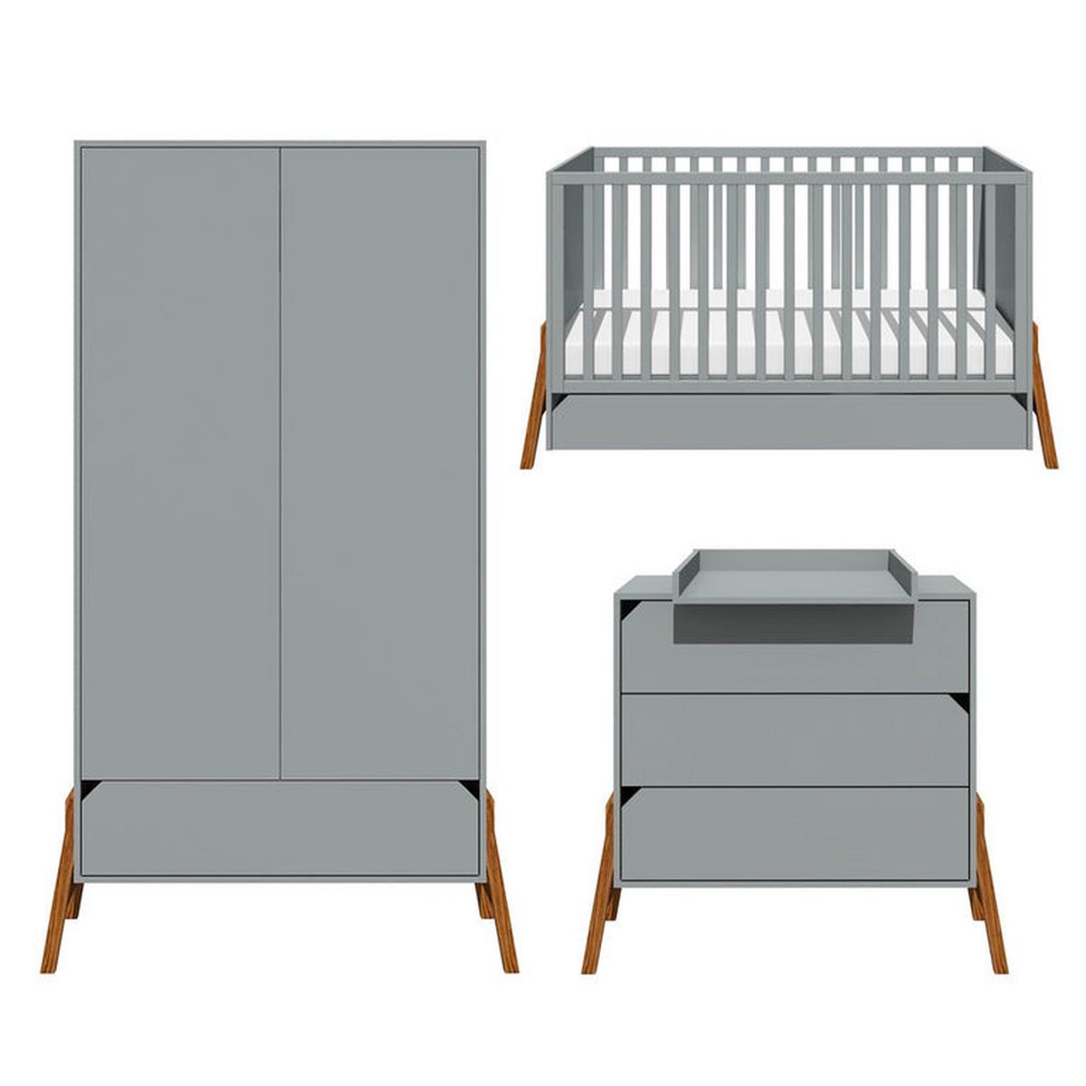 BABYZIMMER 3-teilig Grau - Grau, Holzwerkstoff (161/90/75cm) - Petits-meubles