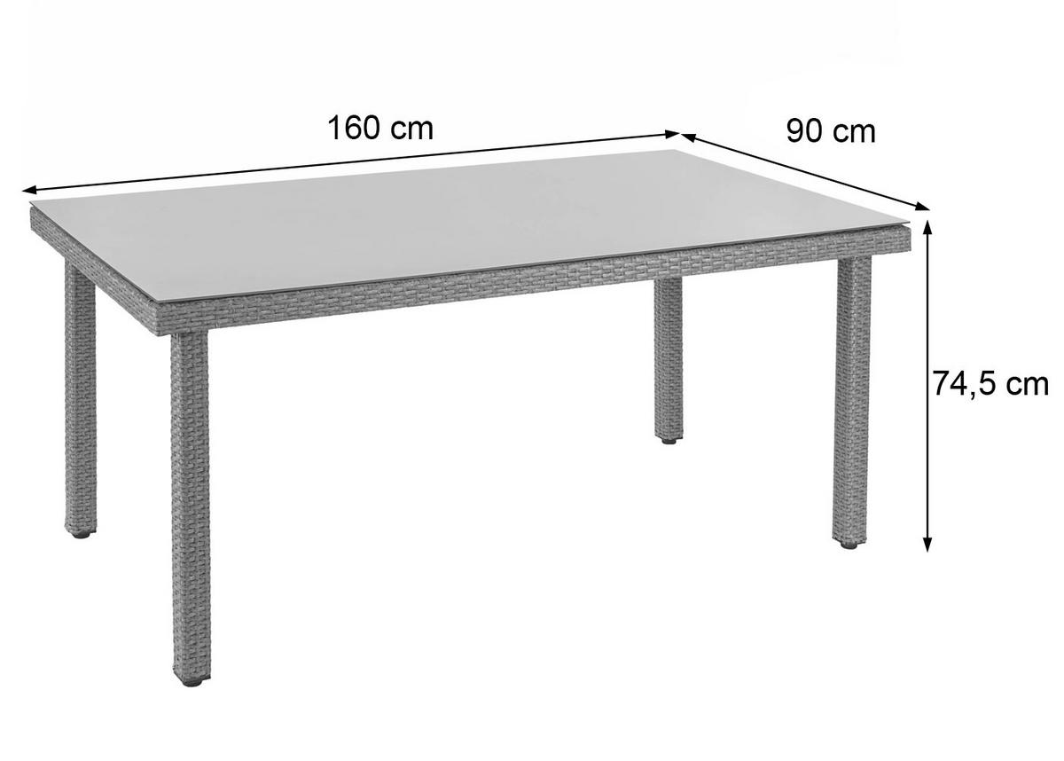 POLY-RATTAN-GARTENTISCH rechteck Braun - Braun, Kunststoff (90/160/74cm) - MCW