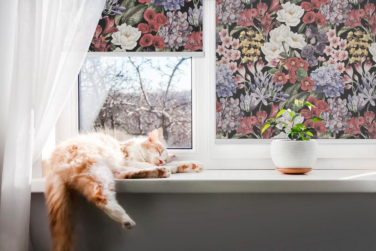 INNENROLLO - Fensterrollo - Rollo - 130x140 cm - Bunte Blumen - Blau, Kunststoff (130/140/0.5cm) - TULUP