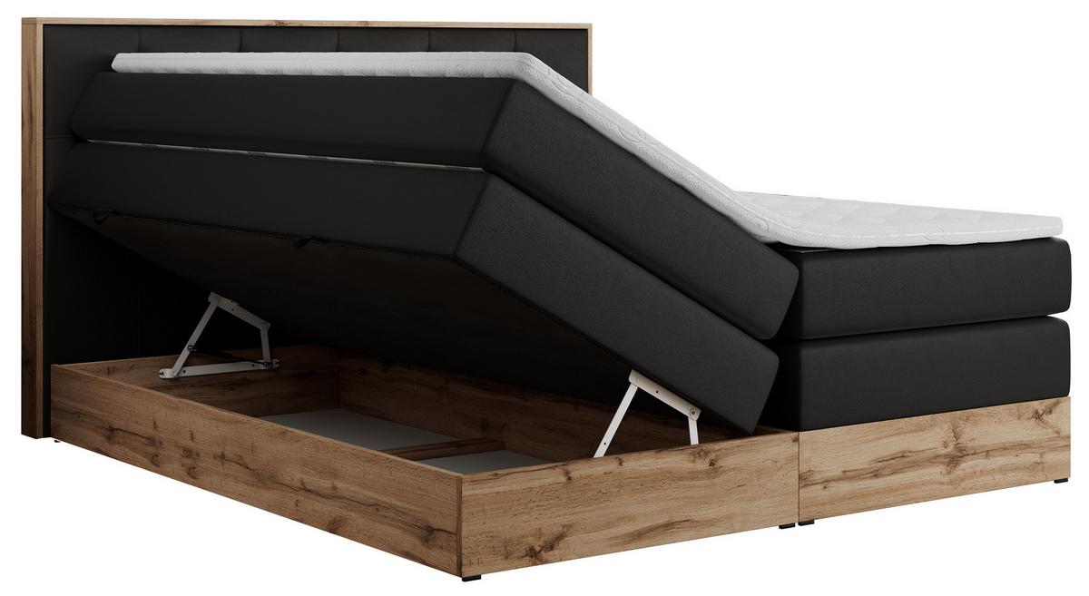 BOXSPRINGBETT VENETO KING 140/200 Schwarz Kunstleder - H4 - Schwarz, Holz/Textil (140/200cm) - MKS