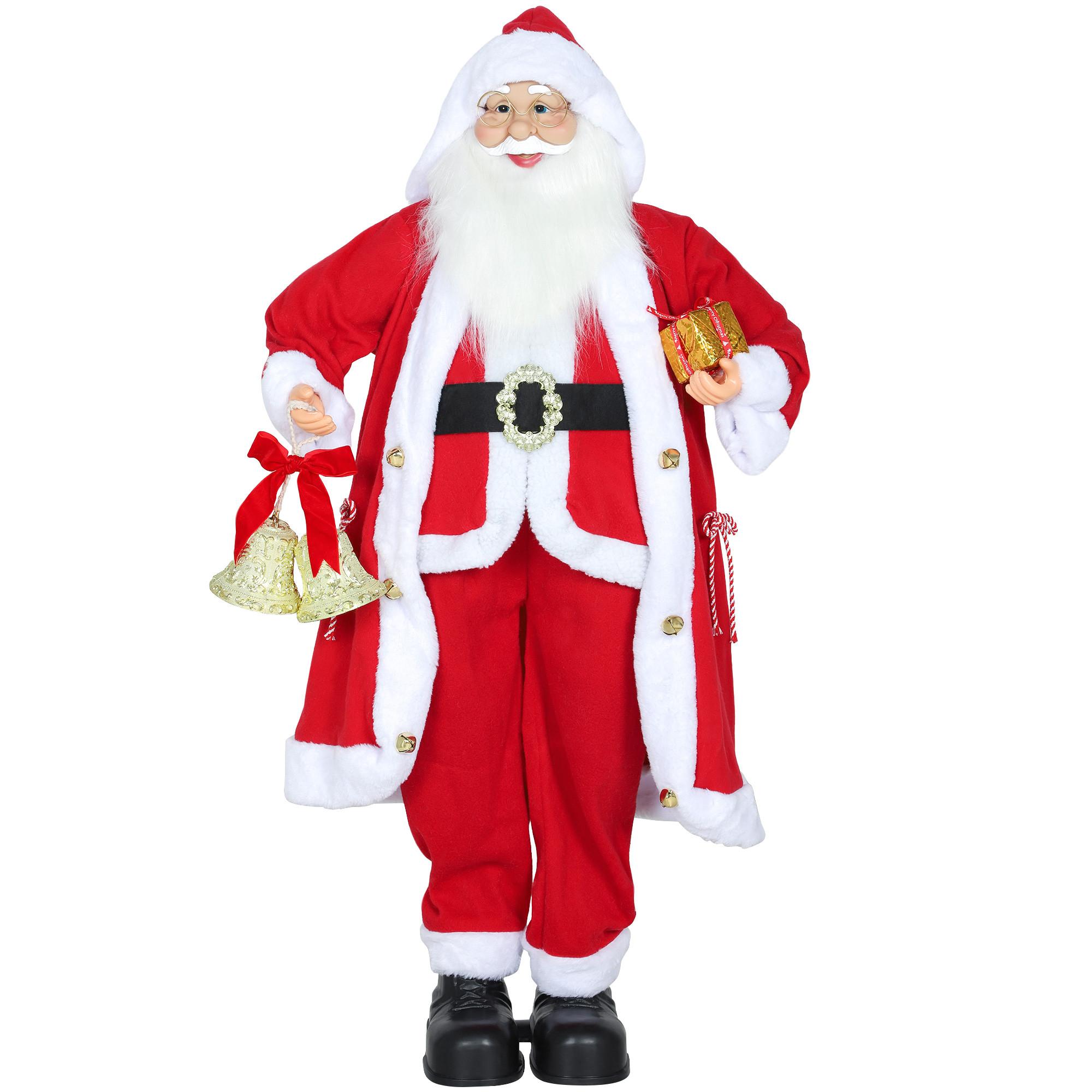 WEIHNACHTSMANN 1,15 m stehende Weihnachtsmann mit Geschenk- und Weihnachtsglock - Rot, Textil (30/115/45cm) - HOMCOM