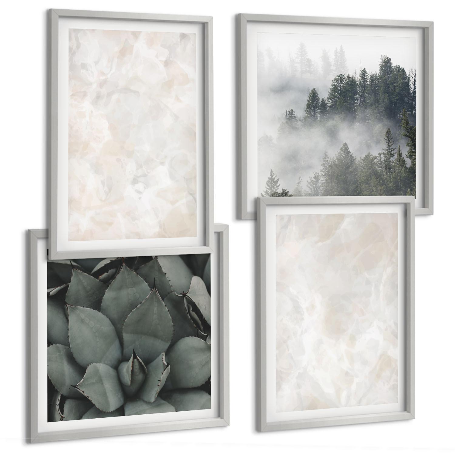 BILDER SET 4er Set - 50x50 cm & 40x60 cm Silberner Rahmen - Steinpastellmarmor - Silberfarben, Kunststoff (50/50cm) - TULUP
