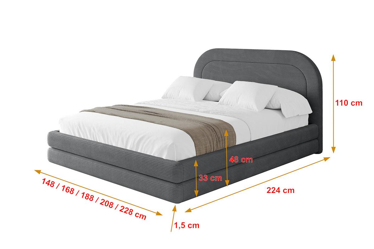POLSTERBETT mit Bettkasten und Lattenrost, Bett mit Matratze H3/H4 - LERIS 180x200 Dunkelgrau - Anthrazit, Holzwerkstoff/Textil (180/200cm) - ALTDECOR