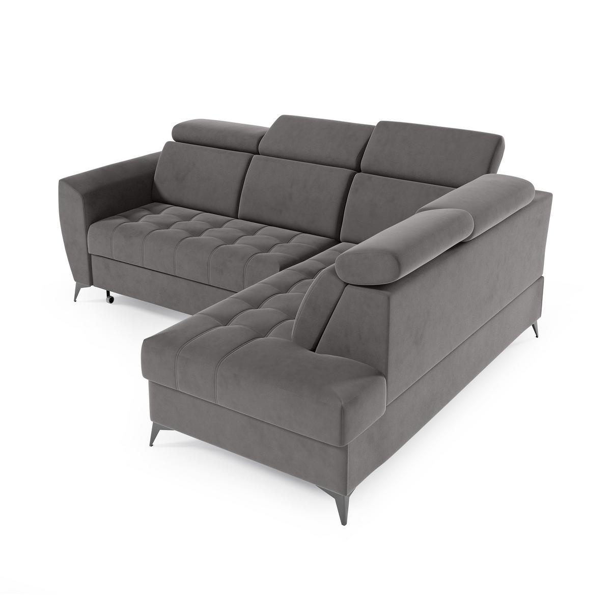 ECKSCHLAFSOFA Aurora II mit verstellbare Kopfstützen, Dunkelgrau, rechts - Dunkelgrau/Schwarz, Textil (266/204cm) - Beautysofa