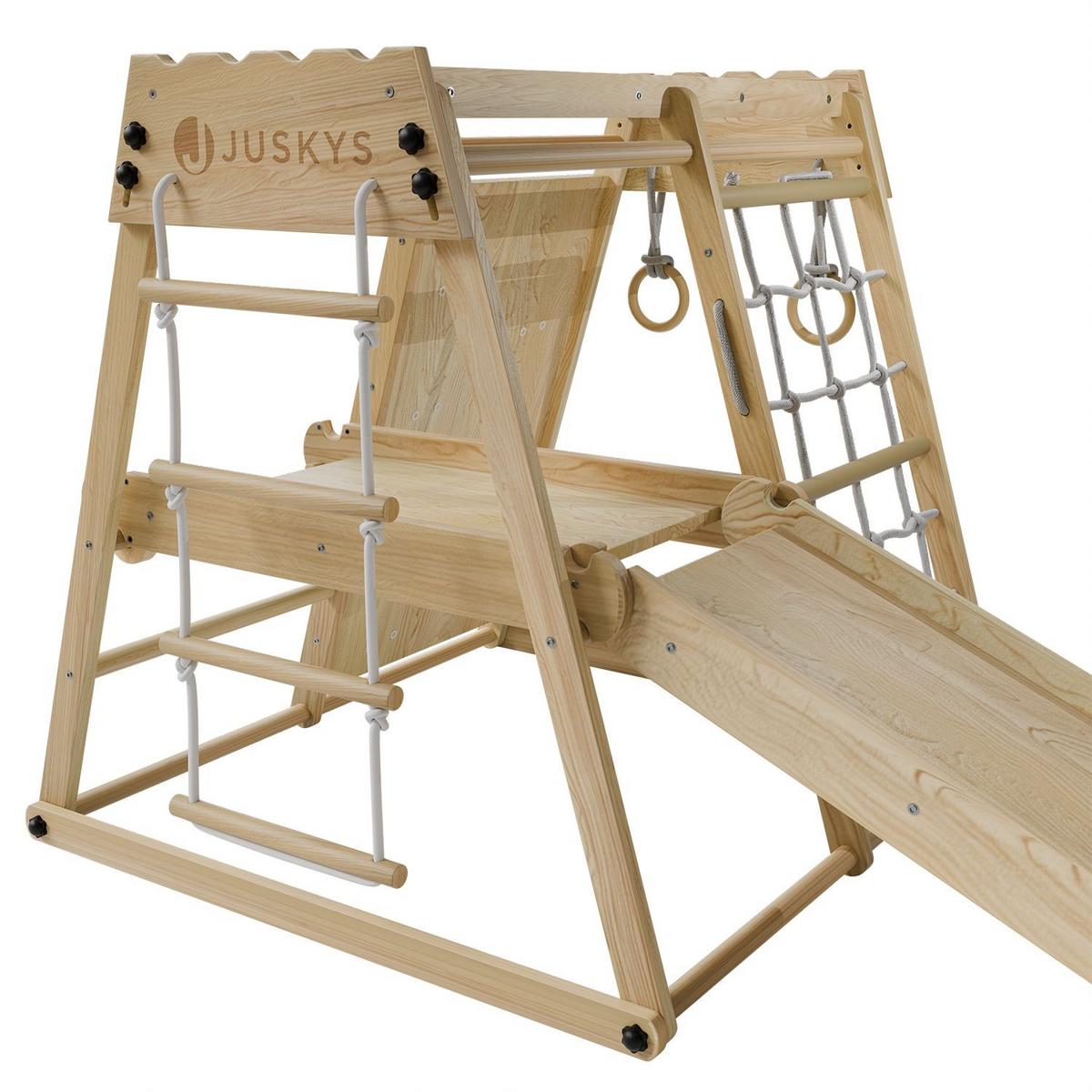 KLETTERGERÜST MINI für Kinder mit Rutsche - Naturfarben, Holz (102/98cm) - Juskys