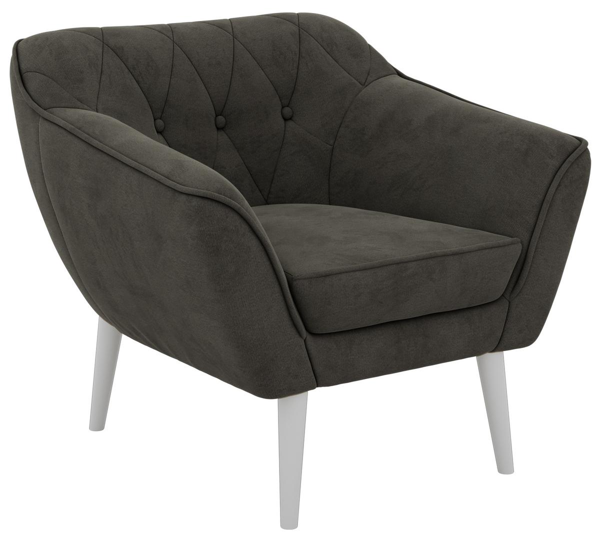 SESSEL PIRS - Dunkelgrau Velvet - Weiße Beine - Dunkelgrau/Weiß, Holzwerkstoff/Textil (80/75/74cm) - MKS