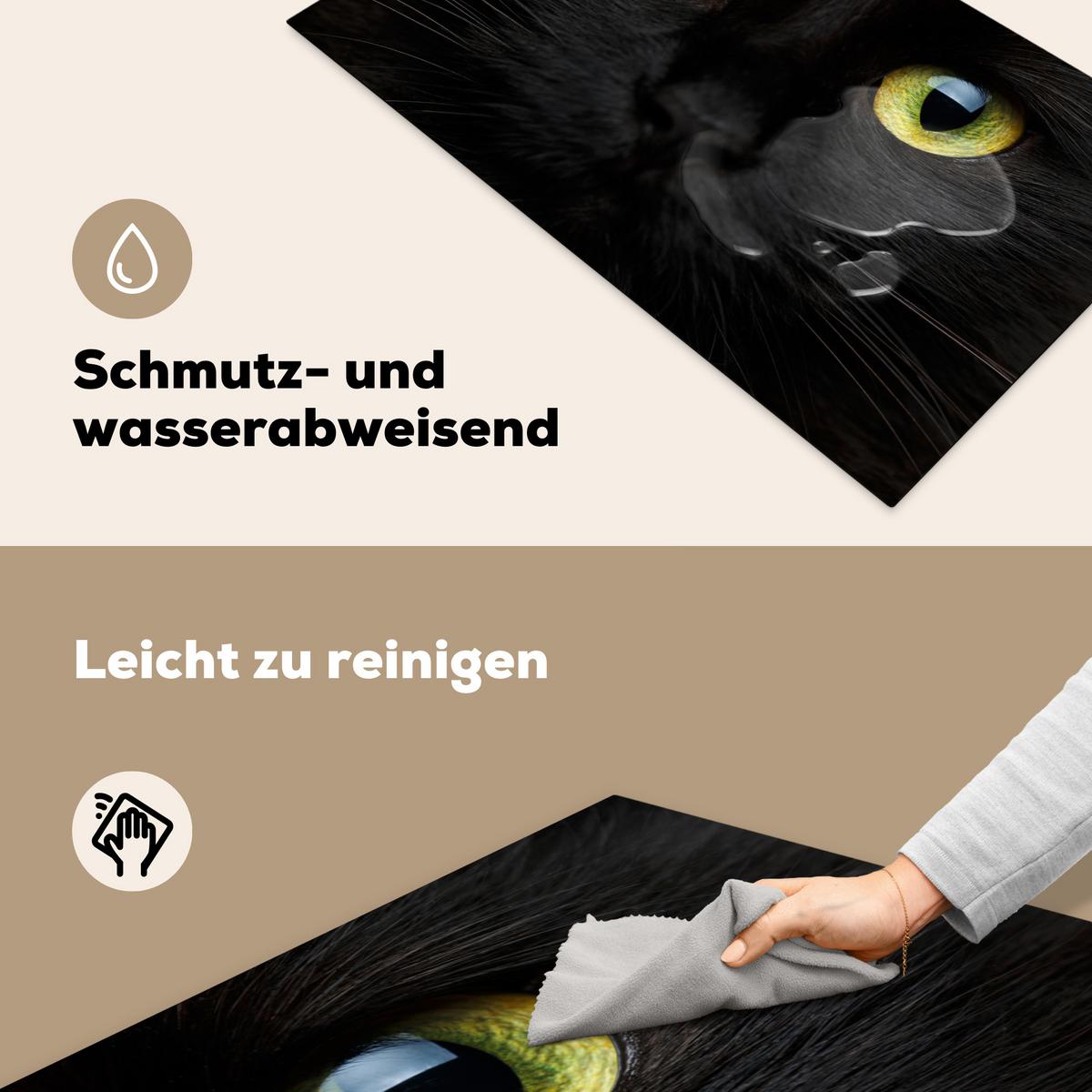 HERDABDECKPLATTE Katze - Augen - Gelb - Schwarz Induktionsschutz 91.2x52 cm - Schwarz, Kunststoff (91.2/52/0.2cm) - MuchoWow