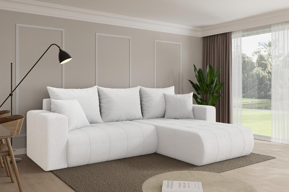 ECKSOFA mit Schlaffunktion Ottomane Rechts MILA-L 277x194x86 Weiß Bouclé - Schwarz/Weiß, Holzwerkstoff/Kunststoff (277/194cm) - ALTDECOR