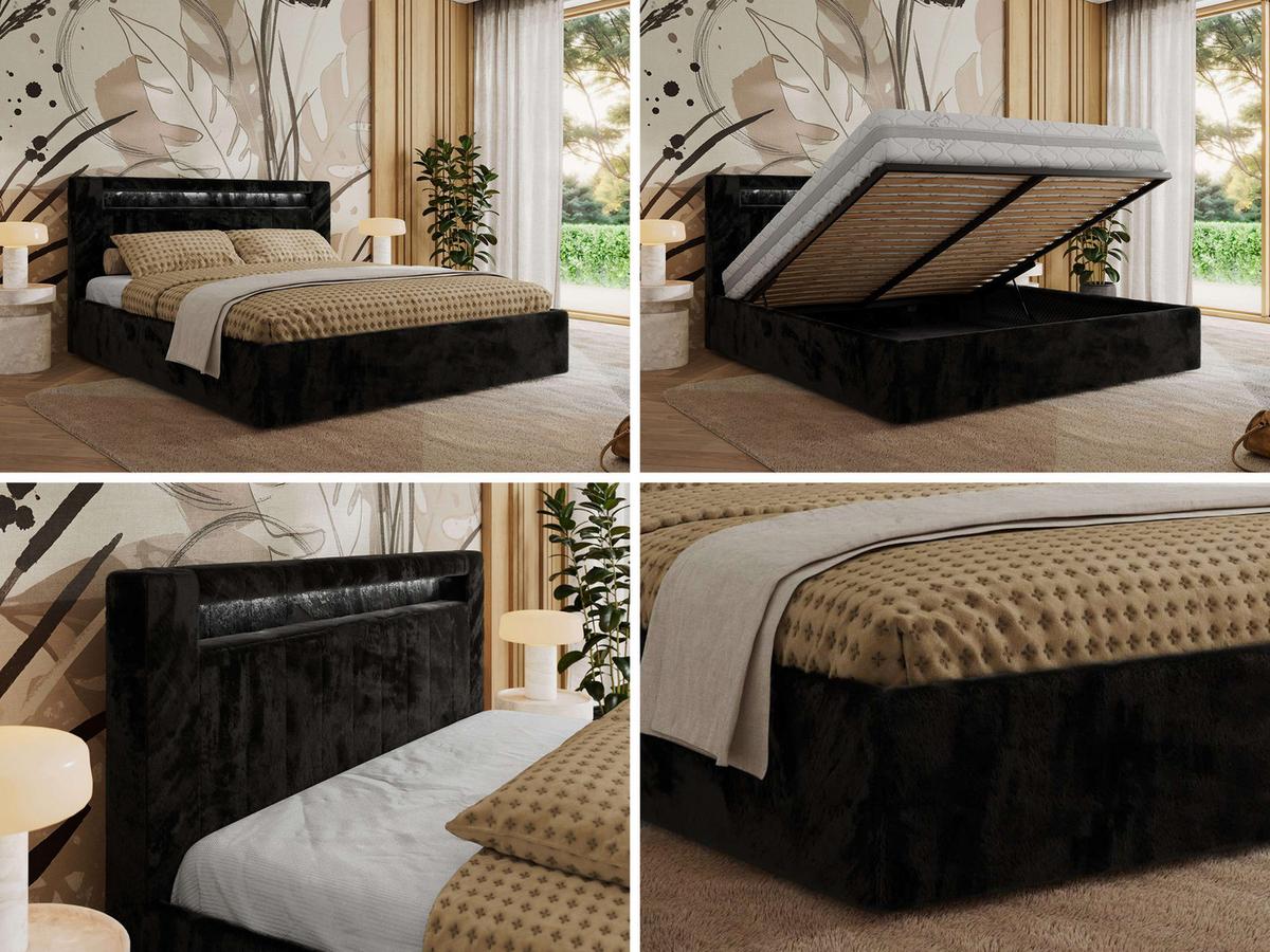 POLSTERBETT GOLD 5 CLASSIC 140/200 - Schwarz Plüsch - Multipocket-Matratze - Schwarz, Textil (140/200cm) - MKS