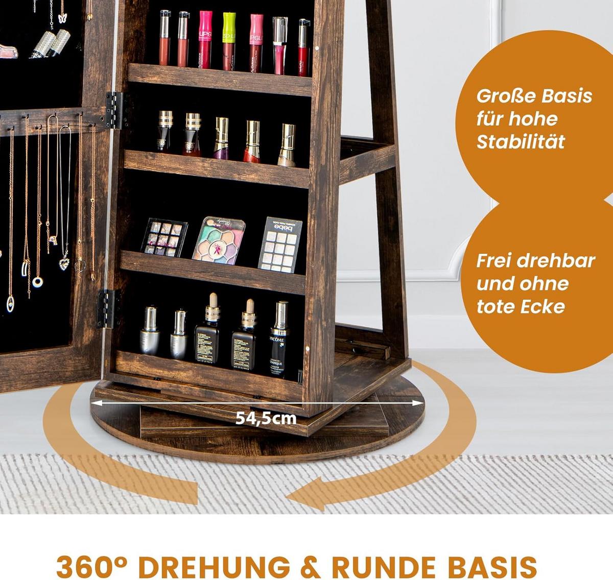 SCHMUCKSCHRANK Vintage Eiche Dekor - Alteiche, Holz (55/161/55cm) - COSTWAY