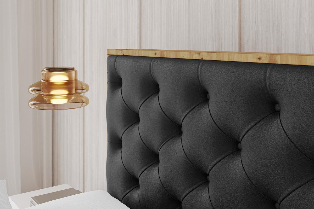 POLSTERBETT mit Bettkasten, Fußteil und Lattenrost, Boxbett mit Matratze H3/H4 - ENZO3-Z 180x200 Schwarz Kunstleder - Schwarz Hochglanz, Holzwerkstoff/Textil (180/200cm) - ALTDECOR