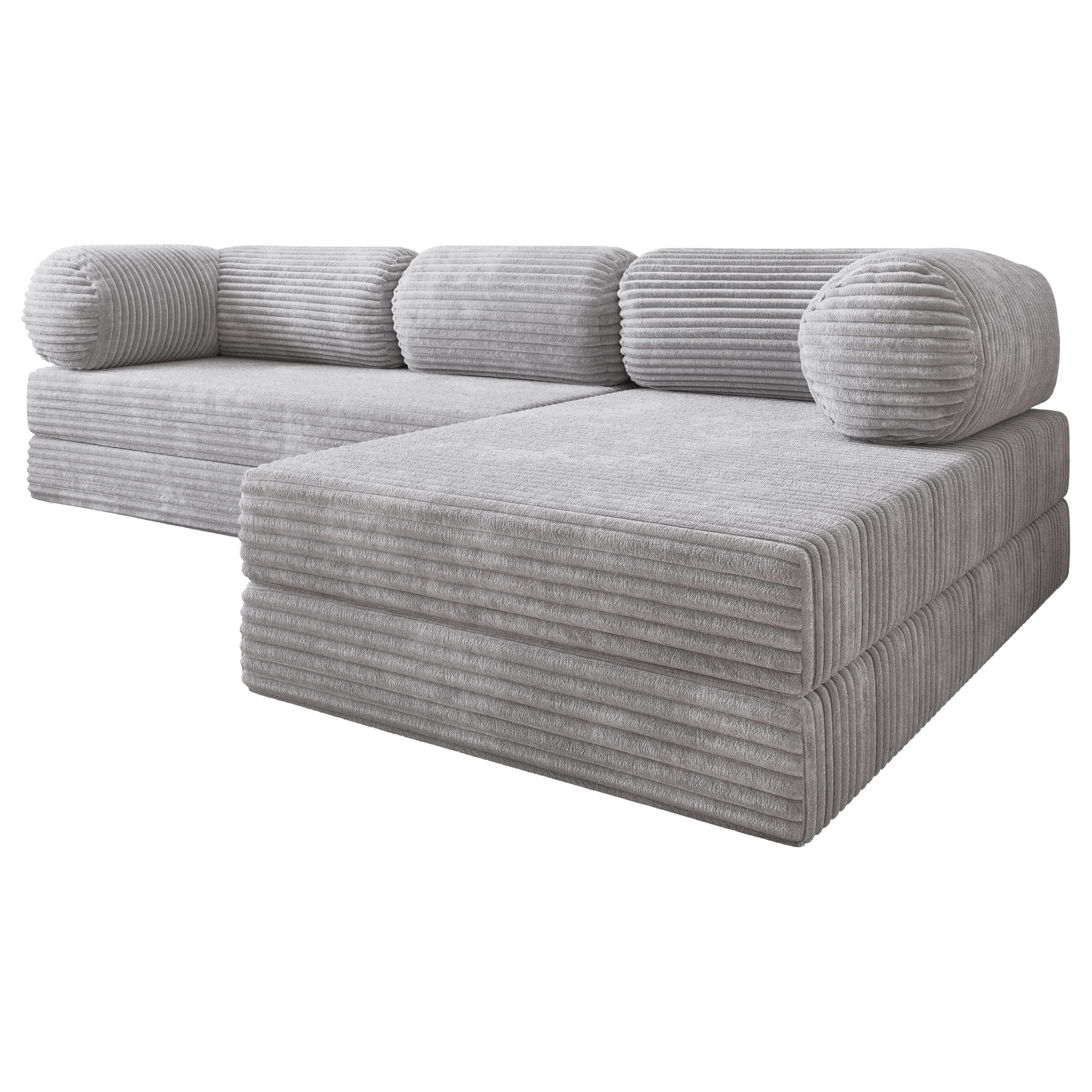 ECKSOFA ETERA modulares Boneless Sofa mit Schlaffunktion Hellgrau Kordstoff - Grau, Textil (270/160cm) - MASSENO