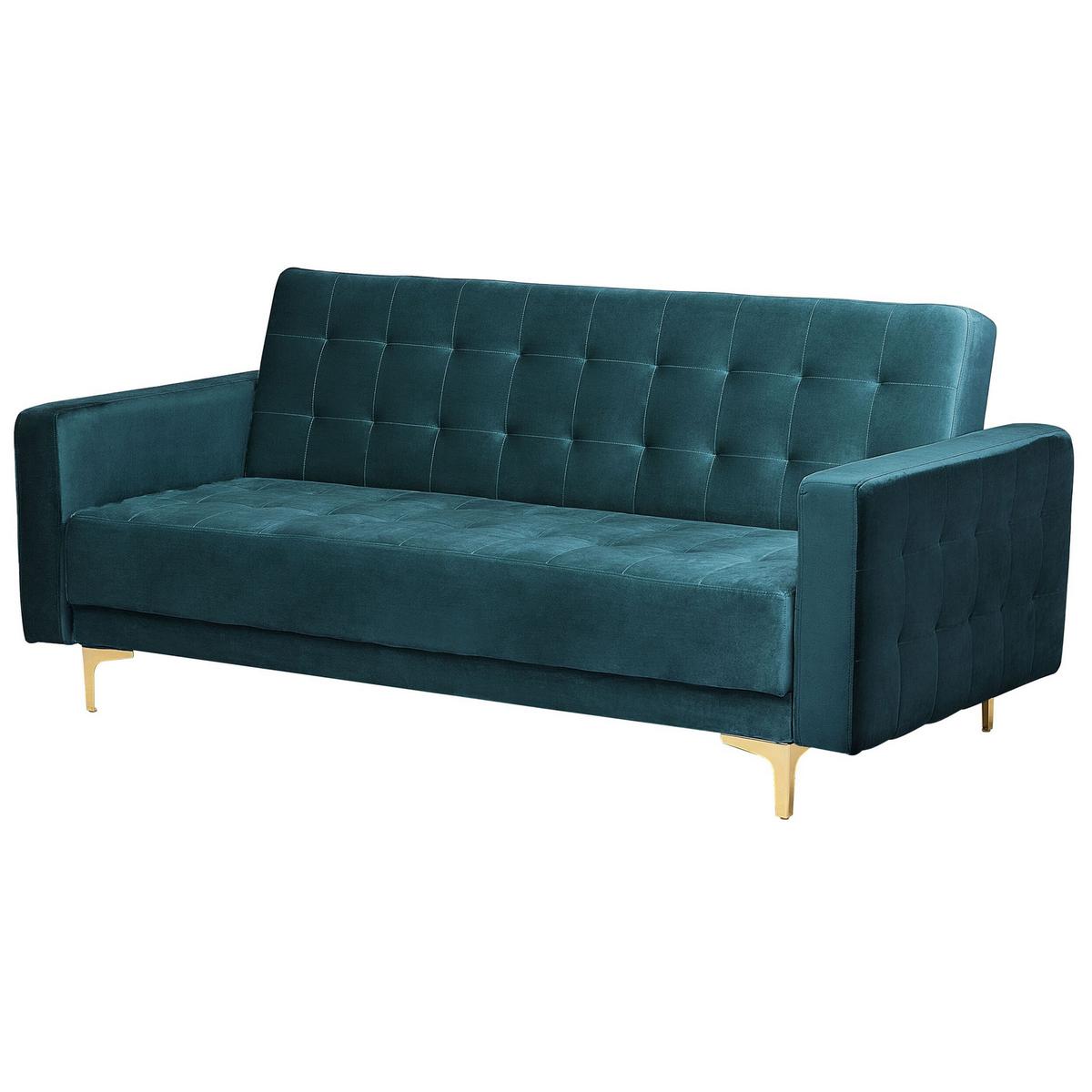 3-SITZER-SCHLAFSOFA Samtstoff Blaugrün Aberdeen - Hellgrün, Textil (186/83/88cm) - Beliani