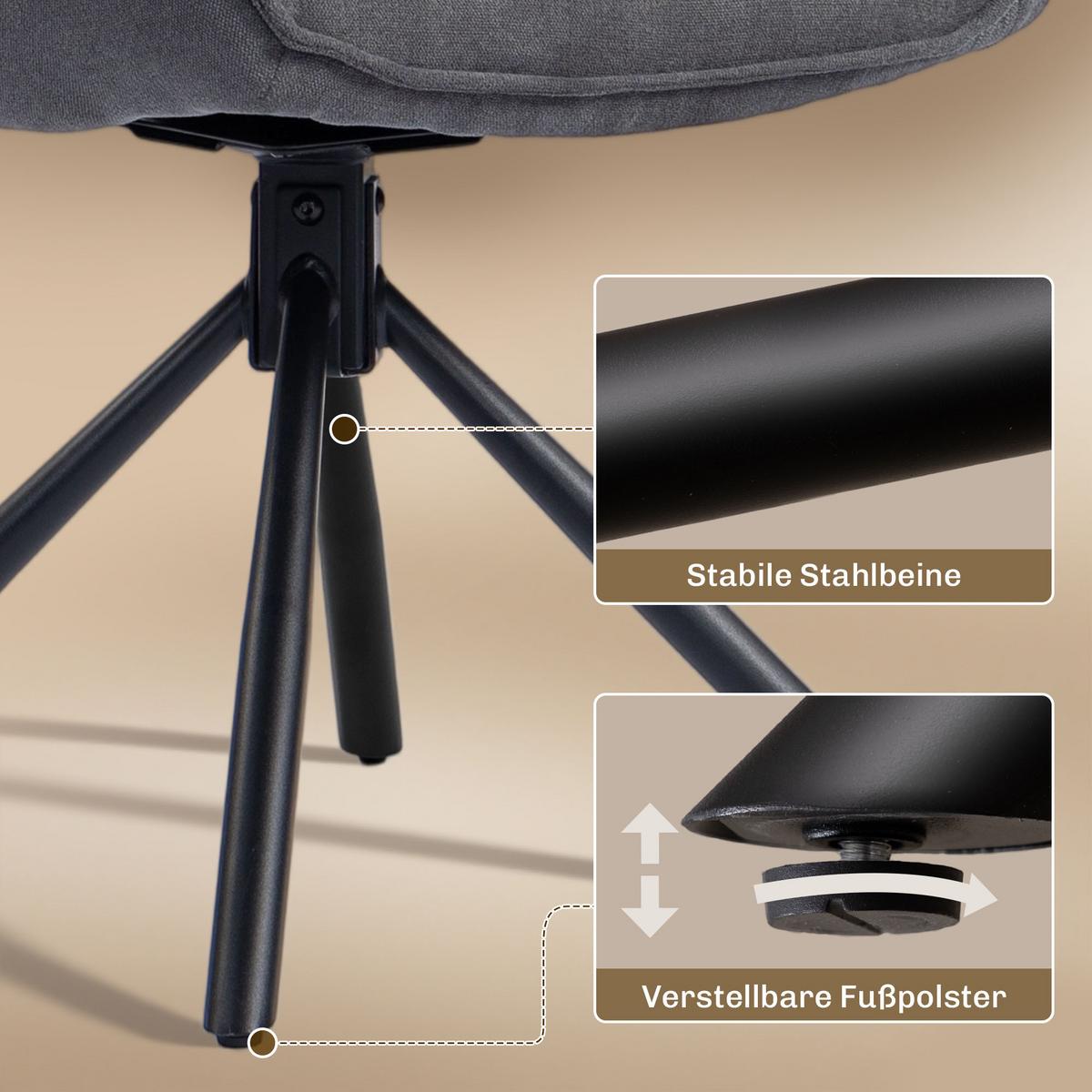 ESSZIMMERSTUHL 2er Set Polyester Metall Dunkelgrau - Dunkelgrau/Schwarz, Textil/Metall (64/87/67cm) - HOMCOM