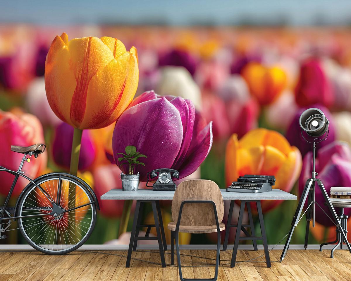 FOTOTAPETE Blumen Tulpen Bunt 350x250 cm - Multicolor, Papier (350/250cm) - Wallarena
